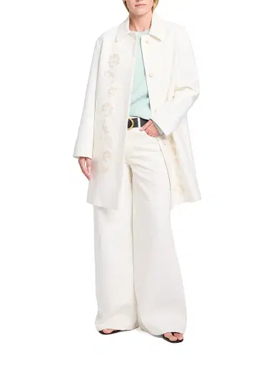 TWP Women's Floral Embroidered Linen A-Line Coat - Ivoire | Thumbnail 2 TWP Women's Floral Embroidered Linen A-Line Coat - Ivoire | Thumbnail 2