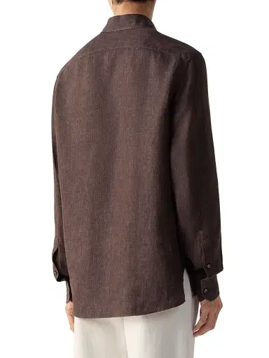 ZEGNA Men's Oasi Lino Polo Shirt - Dark Brown | Thumbnail 5 ZEGNA Men's Oasi Lino Polo Shirt - Dark Brown | Thumbnail 5