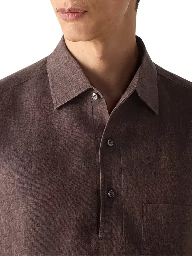 ZEGNA Men's Oasi Lino Polo Shirt - Dark Brown | Thumbnail 6 ZEGNA Men's Oasi Lino Polo Shirt - Dark Brown | Thumbnail 6