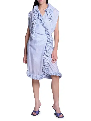 Dries Van Noten Women's Dematis Ruffled Striped Wrap Knee-Length Dress - Navy | Thumbnail 2 Dries Van Noten Women's Dematis Ruffled Striped Wrap Knee-Length Dress - Navy | Thumbnail 2