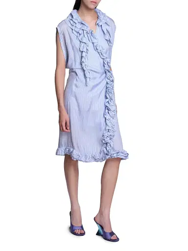 Dries Van Noten Women's Dematis Ruffled Striped Wrap Knee-Length Dress - Navy | Thumbnail 3 Dries Van Noten Women's Dematis Ruffled Striped Wrap Knee-Length Dress - Navy | Thumbnail 3
