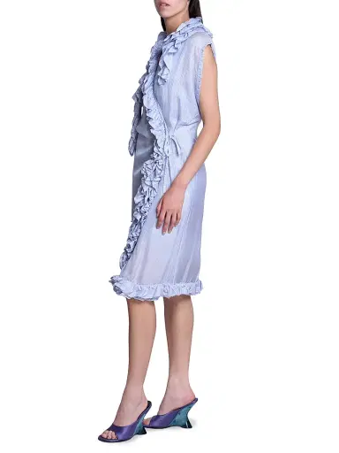 Dries Van Noten Women's Dematis Ruffled Striped Wrap Knee-Length Dress - Navy | Thumbnail 4 Dries Van Noten Women's Dematis Ruffled Striped Wrap Knee-Length Dress - Navy | Thumbnail 4