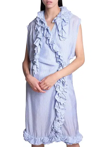 Dries Van Noten Women's Dematis Ruffled Striped Wrap Knee-Length Dress - Navy | Thumbnail 6 Dries Van Noten Women's Dematis Ruffled Striped Wrap Knee-Length Dress - Navy | Thumbnail 6