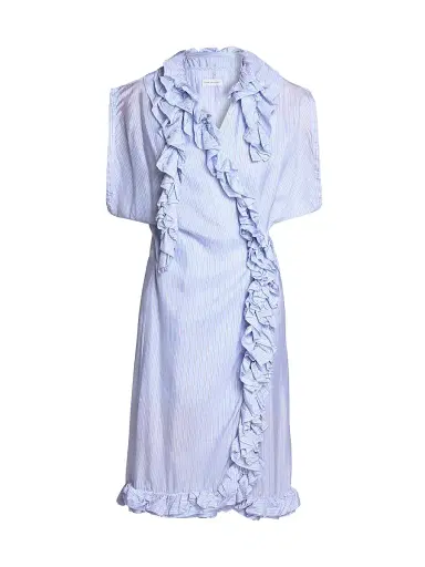 Dries Van Noten Women's Dematis Ruffled Striped Wrap Knee-Length Dress - Navy | Thumbnail 1 Dries Van Noten Women's Dematis Ruffled Striped Wrap Knee-Length Dress - Navy | Thumbnail 1