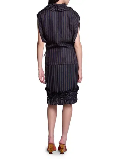 Dries Van Noten Women's Clematis Ruffled Striped Satin Wrap Shirt - Navy | Thumbnail 5 Dries Van Noten Women's Clematis Ruffled Striped Satin Wrap Shirt - Navy | Thumbnail 5