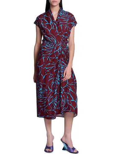 Dries Van Noten Women's Dilian Abstract Print Surplice Midi-Dress - Burgundy | Thumbnail 2 Dries Van Noten Women's Dilian Abstract Print Surplice Midi-Dress - Burgundy | Thumbnail 2