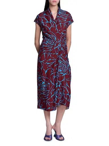 Dries Van Noten Women's Dilian Abstract Print Surplice Midi-Dress - Burgundy | Thumbnail 3 Dries Van Noten Women's Dilian Abstract Print Surplice Midi-Dress - Burgundy | Thumbnail 3