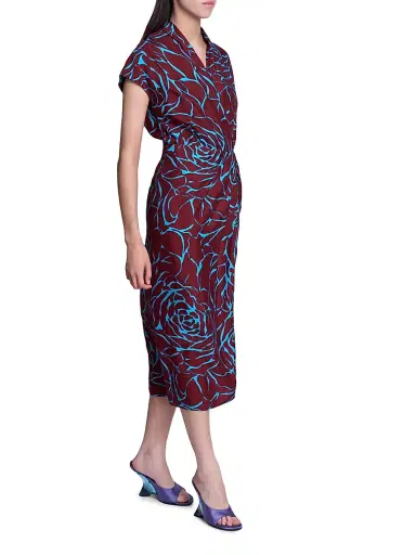 Dries Van Noten Women's Dilian Abstract Print Surplice Midi-Dress - Burgundy | Thumbnail 4 Dries Van Noten Women's Dilian Abstract Print Surplice Midi-Dress - Burgundy | Thumbnail 4