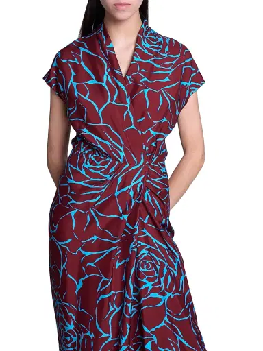 Dries Van Noten Women's Dilian Abstract Print Surplice Midi-Dress - Burgundy | Thumbnail 6 Dries Van Noten Women's Dilian Abstract Print Surplice Midi-Dress - Burgundy | Thumbnail 6