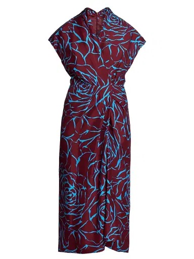 Dries Van Noten Women's Dilian Abstract Print Surplice Midi-Dress - Burgundy | Thumbnail 1 Dries Van Noten Women's Dilian Abstract Print Surplice Midi-Dress - Burgundy | Thumbnail 1