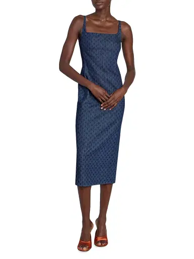 Dries Van Noten Women's Debano Geometric Denim Midi-Dress - Dessin B | Thumbnail 2 Dries Van Noten Women's Debano Geometric Denim Midi-Dress - Dessin B | Thumbnail 2
