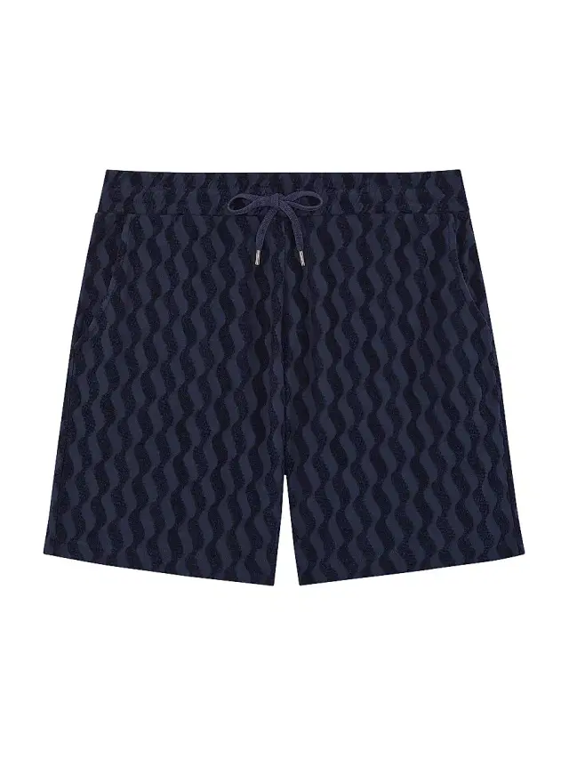 Men's Augusto Listra Jacquard Terry Cotton Shorts - Midnight Blue Men's Augusto Listra Jacquard Terry Cotton Shorts - Midnight Blue