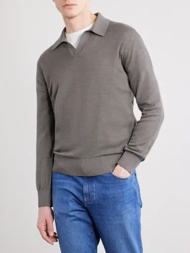 Zegna Silk and Cashmere-Blend Polo Shirt - Men | Thumbnail 3 Zegna Silk and Cashmere-Blend Polo Shirt - Men | Thumbnail 3
