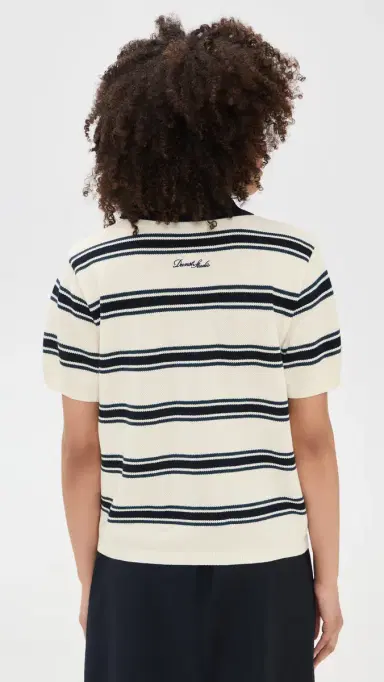 Dunst Multi Striped Polo Knit Cream/Navy M | Thumbnail 3 Dunst Multi Striped Polo Knit Cream/Navy M | Thumbnail 3