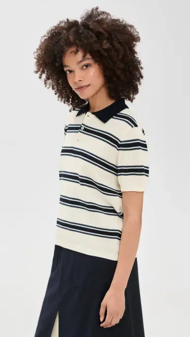 Dunst Multi Striped Polo Knit Cream/Navy M | Thumbnail 4 Dunst Multi Striped Polo Knit Cream/Navy M | Thumbnail 4