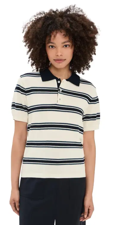 Dunst Multi Striped Polo Knit Cream/Navy M | Thumbnail 1 Dunst Multi Striped Polo Knit Cream/Navy M | Thumbnail 1