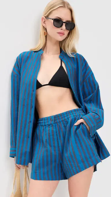 Apiece Apart ar Shorts Blue Pond Stripe | Thumbnail 2 Apiece Apart ar Shorts Blue Pond Stripe | Thumbnail 2