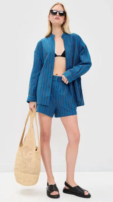 Apiece Apart ar Shorts Blue Pond Stripe | Thumbnail 6 Apiece Apart ar Shorts Blue Pond Stripe | Thumbnail 6