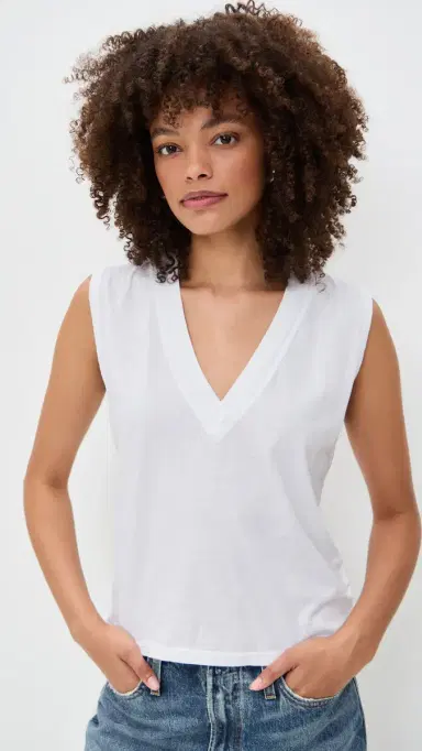 perfectwhitetee Margot Cotton Sleeveless V Neck Tee White | Thumbnail 2 perfectwhitetee Margot Cotton Sleeveless V Neck Tee White | Thumbnail 2