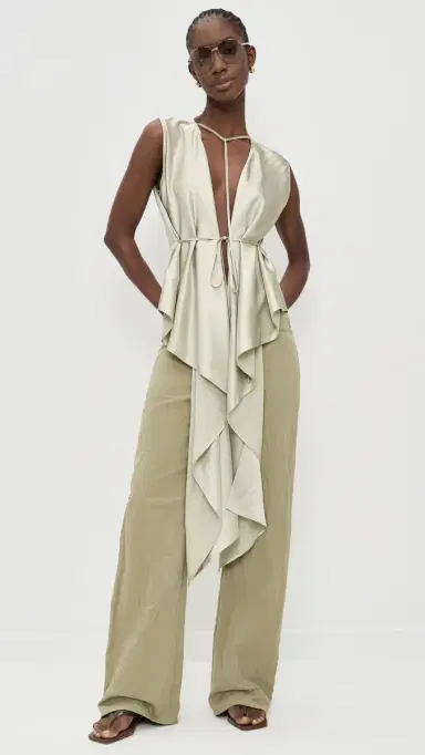 Helmut Lang Silk Scarf Draped Top Green Tea | Thumbnail 2 Helmut Lang Silk Scarf Draped Top Green Tea | Thumbnail 2