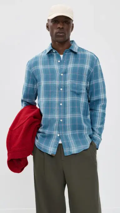 Billy Reid Double Face Plaid Cypress Shirt Washed Indigo | Thumbnail 2 Billy Reid Double Face Plaid Cypress Shirt Washed Indigo | Thumbnail 2