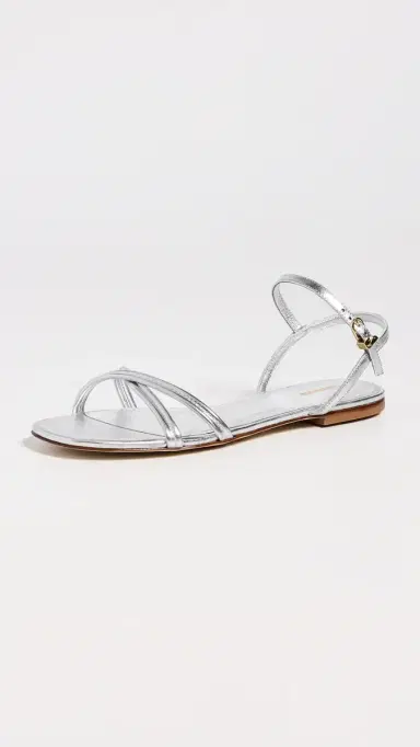 Larroudé Annie Ankle Tie Sandals Silver Metallic Leather | Thumbnail 2 Larroudé Annie Ankle Tie Sandals Silver Metallic Leather | Thumbnail 2