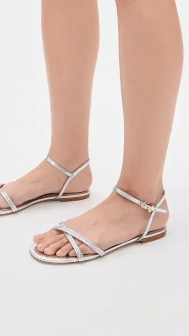 Larroudé Annie Ankle Tie Sandals Silver Metallic Leather | Thumbnail 3 Larroudé Annie Ankle Tie Sandals Silver Metallic Leather | Thumbnail 3