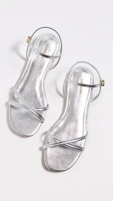 Larroudé Annie Ankle Tie Sandals Silver Metallic Leather | Thumbnail 5 Larroudé Annie Ankle Tie Sandals Silver Metallic Leather | Thumbnail 5