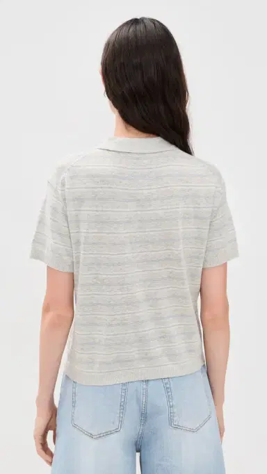 Dunst Linen Striped Polo Knit Grey/Soft Blue L | Thumbnail 3 Dunst Linen Striped Polo Knit Grey/Soft Blue L | Thumbnail 3