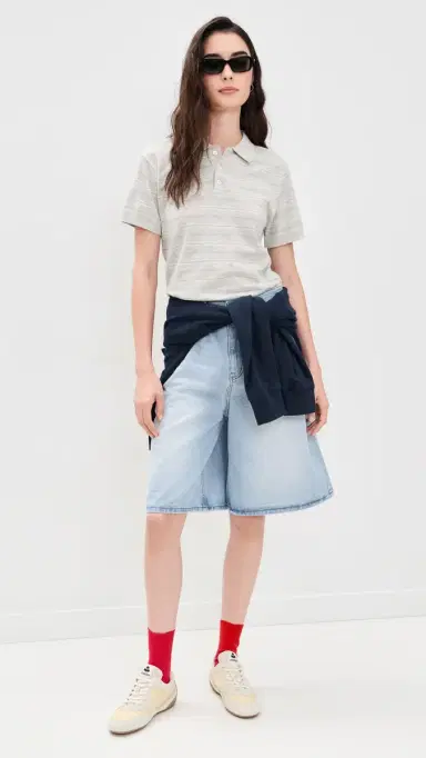 Dunst Linen Striped Polo Knit Grey/Soft Blue L | Thumbnail 5 Dunst Linen Striped Polo Knit Grey/Soft Blue L | Thumbnail 5