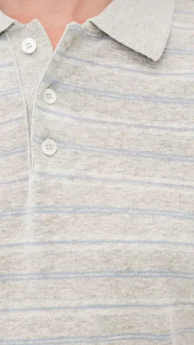 Dunst Linen Striped Polo Knit Grey/Soft Blue L | Thumbnail 6 Dunst Linen Striped Polo Knit Grey/Soft Blue L | Thumbnail 6