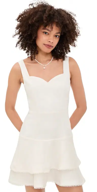 ALICE + OLIVIA Miriam Sweetheart Tiered Mini Dress Off White | Thumbnail 1 ALICE + OLIVIA Miriam Sweetheart Tiered Mini Dress Off White | Thumbnail 1
