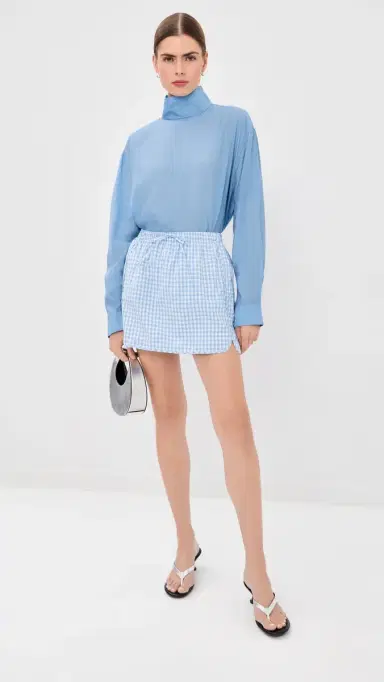 SIMKHAI Catherine Boxer Skirt Cloud Gingham | Thumbnail 5 SIMKHAI Catherine Boxer Skirt Cloud Gingham | Thumbnail 5