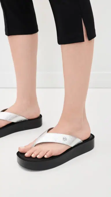 Tory Burch Leather Platform Flip Flops Silver/Perfect Black 5 | Thumbnail 3 Tory Burch Leather Platform Flip Flops Silver/Perfect Black 5 | Thumbnail 3