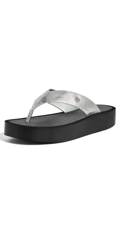Tory Burch Leather Platform Flip Flops Silver/Perfect Black 5 | Thumbnail 1 Tory Burch Leather Platform Flip Flops Silver/Perfect Black 5 | Thumbnail 1