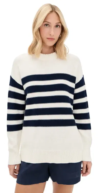perfectwhitetee Ginger Oversized Crew Neck Sweater Navy/ugar Stripe | Thumbnail 1 perfectwhitetee Ginger Oversized Crew Neck Sweater Navy/ugar Stripe | Thumbnail 1