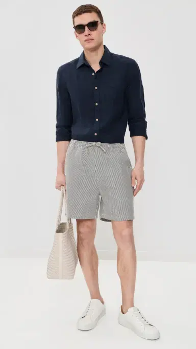 BATHER Navy Pinstripe Leisure Shorts 5 Navy | Thumbnail 5 BATHER Navy Pinstripe Leisure Shorts 5 Navy | Thumbnail 5