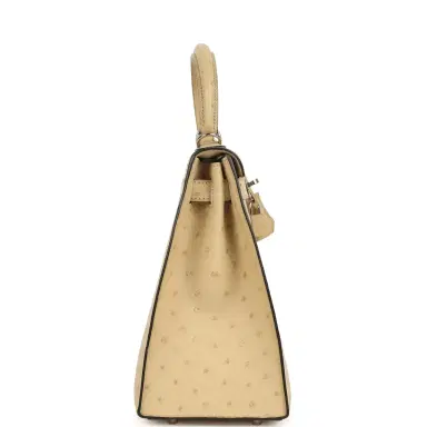 HERMÈS Pre-owned Hermes Kelly Sellier 28 Parchemin Ostrich Palladium Hardware | Thumbnail 3 HERMÈS Pre-owned Hermes Kelly Sellier 28 Parchemin Ostrich Palladium Hardware | Thumbnail 3