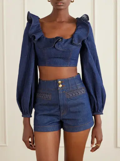 Zimmermann Aster Cotton-denim Frill Top | Thumbnail 3 Zimmermann Aster Cotton-denim Frill Top | Thumbnail 3