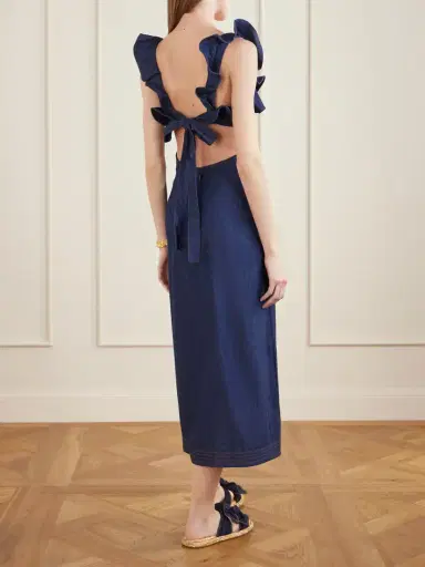 Zimmermann Aster Ruffled Denim Midi Dress | Thumbnail 3 Zimmermann Aster Ruffled Denim Midi Dress | Thumbnail 3