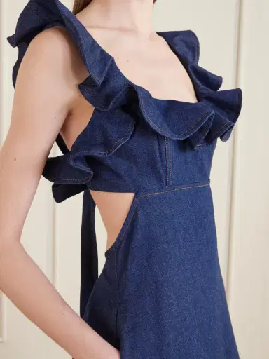 Zimmermann Aster Ruffled Denim Midi Dress | Thumbnail 4 Zimmermann Aster Ruffled Denim Midi Dress | Thumbnail 4