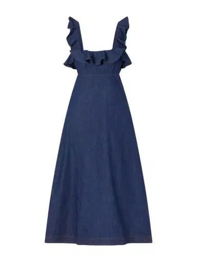 Zimmermann Aster Ruffled Denim Midi Dress | Thumbnail 1 Zimmermann Aster Ruffled Denim Midi Dress | Thumbnail 1