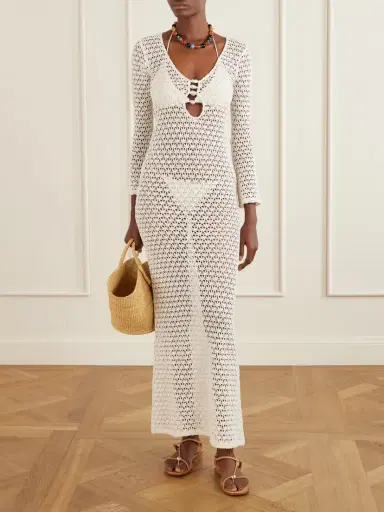 SARA CRISTINA Marina Pearl-embellished Crocheted Cotton Coverup | Thumbnail 2 SARA CRISTINA Marina Pearl-embellished Crocheted Cotton Coverup | Thumbnail 2
