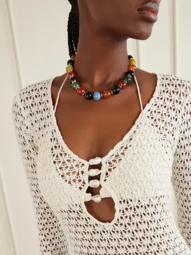 SARA CRISTINA Marina Pearl-embellished Crocheted Cotton Coverup | Thumbnail 4 SARA CRISTINA Marina Pearl-embellished Crocheted Cotton Coverup | Thumbnail 4
