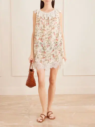 DÔEN Paloma Lace-trimmed Floral-print Silk-chiffon Mini Dress | Thumbnail 2 DÔEN Paloma Lace-trimmed Floral-print Silk-chiffon Mini Dress | Thumbnail 2