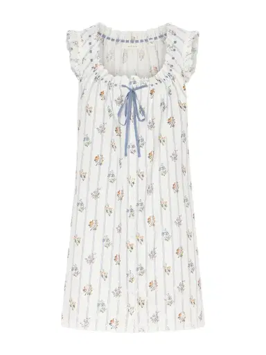 DÔEN Nessie Embroidered Striped Floral-print Organic Cotton Mini Dress | Thumbnail 1 DÔEN Nessie Embroidered Striped Floral-print Organic Cotton Mini Dress | Thumbnail 1