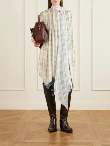Acne Studios Scarf-detailed Checked Satin Midi Dress | Thumbnail 2 Acne Studios Scarf-detailed Checked Satin Midi Dress | Thumbnail 2