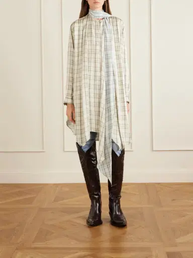 Acne Studios Scarf-detailed Checked Satin Midi Dress | Thumbnail 3 Acne Studios Scarf-detailed Checked Satin Midi Dress | Thumbnail 3