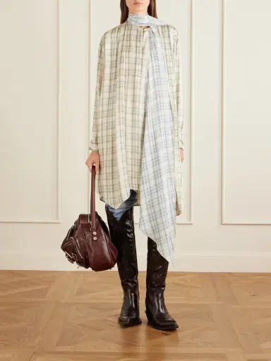 Acne Studios Scarf-detailed Checked Satin Midi Dress | Thumbnail 5 Acne Studios Scarf-detailed Checked Satin Midi Dress | Thumbnail 5