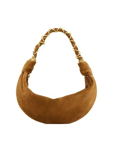 Saint Laurent Women's Amalia Hobo Top Handle Bag in Suede - Caramel Cognac | Thumbnail 1 Saint Laurent Women's Amalia Hobo Top Handle Bag in Suede - Caramel Cognac | Thumbnail 1